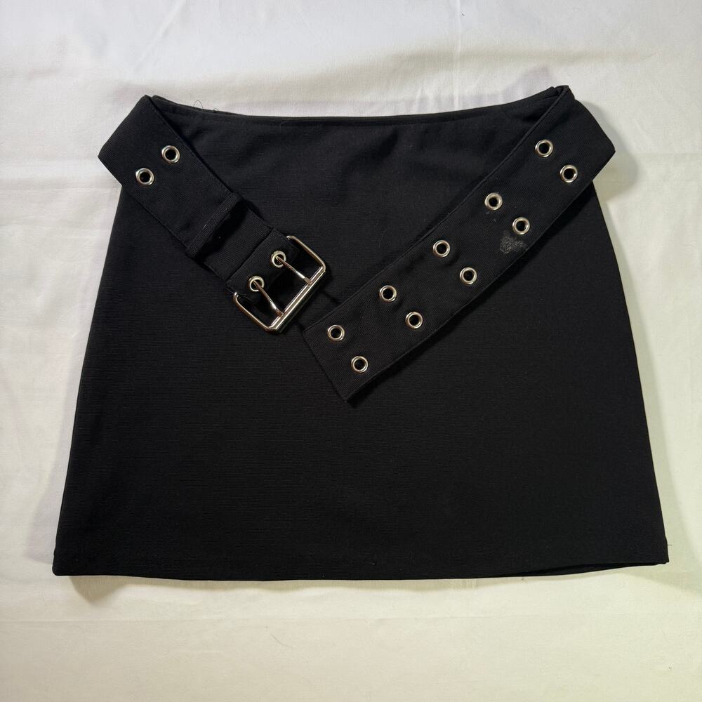 Vintage Y2K Charlotte Russe Black Grommet Belted Mini Skirt Womens Small
